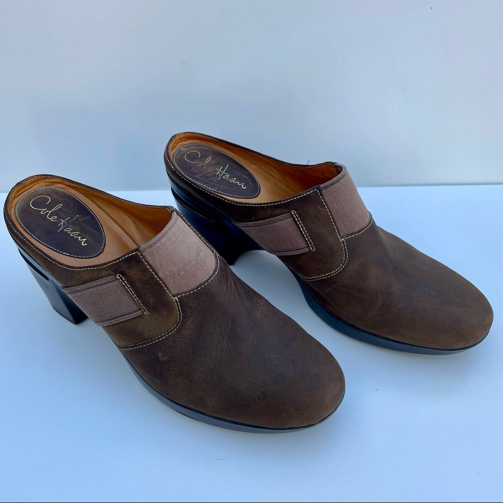 Cole Haan Nike Air Sara Brown Suede Mule Wedge Slip On Clog Shoes - US 10 B